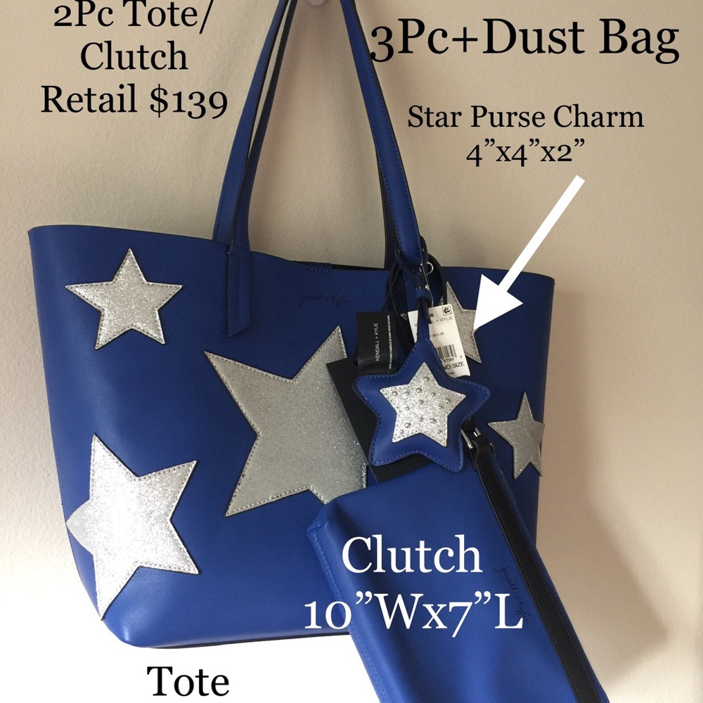 🦋4Pc Kendall & Kylie Tote-Clutch-Purse Charm Bag